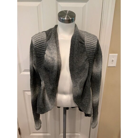 BCBG Max Azria Gray Wool Blend Striped Open Front Cardigan, Size Small - Picture 1 of 5